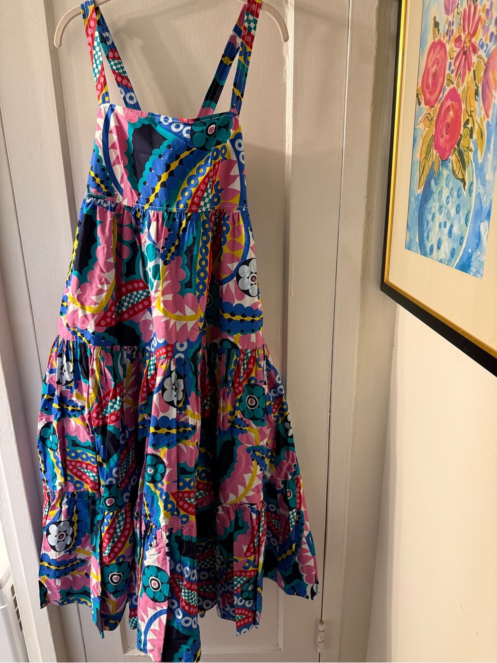 J. Crew Colorful Floral Print Tiered Sundress - Pink & Blue